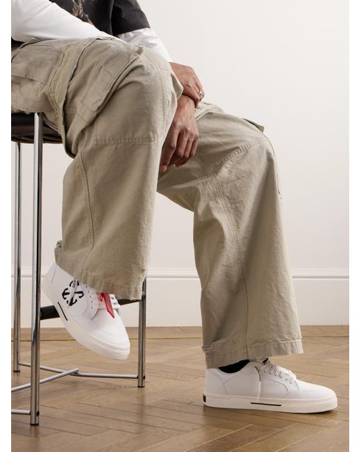Sneakers in tela con finiture in pelle e logo ricamato di Off-White c/o Virgil Abloh in White da Uomo