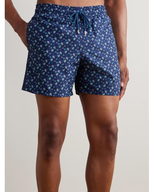Vilebrequin Moorea gerade geschnittene mittellange Badeshorts mit Print in Blue für Herren