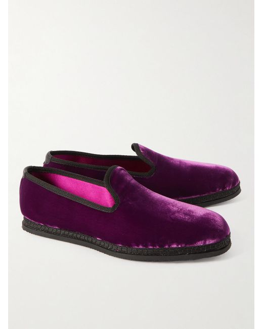 Tom Ford Purple Neal Grosgrain And Leather-trimmed Velvet Slippers for men