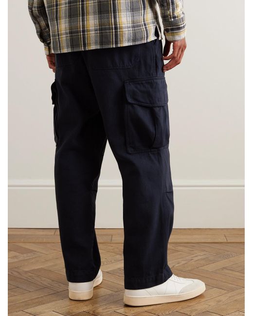 Officine Generale Blue Kenny Straight-leg Pigment-dyed Cotton-twill Cargo Trousers for men