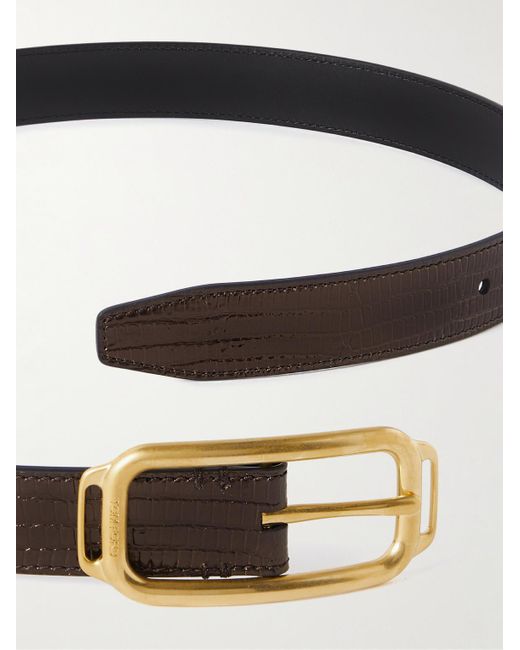 Tom Ford Brown 3cm Glossed Lizard-effect Leather Belt for men