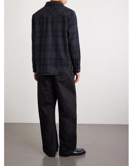 Nili Lotan Blue Travis Checked Cashmere Shirt for men