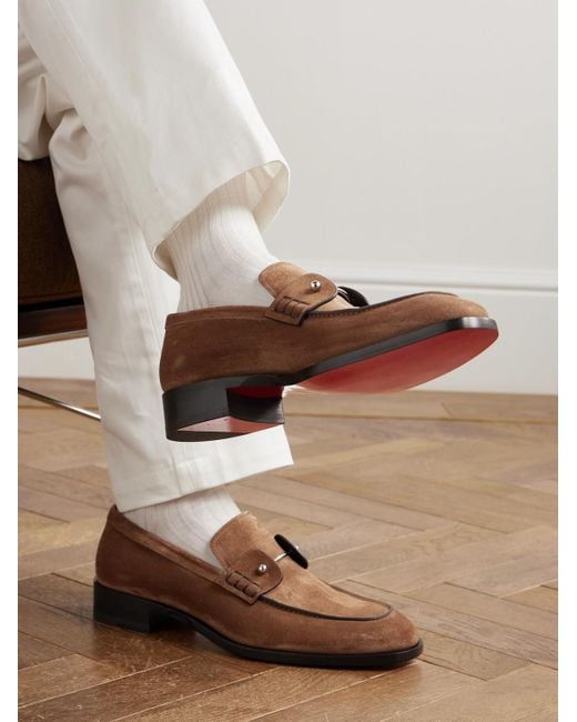 Christian Louboutin Brown Chambelimoc Embellished Suede Loafers for men