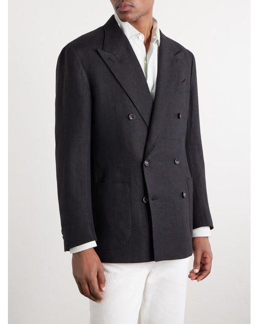 J. Mueser Black Waverly Double-breasted Linen Blazer for men