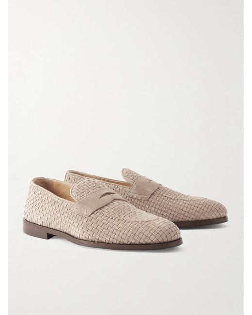 Brunello Cucinelli Natural Woven Suede Penny Loafers for men
