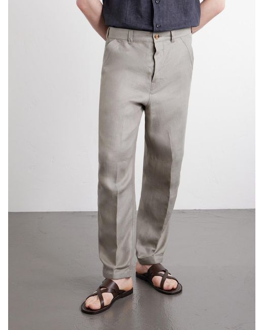 Brunello Cucinelli Gray Straight-Leg Herringbone Linen Trousers for men