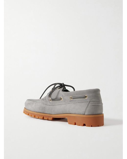 VINNY'S Gray Aztec Suede Boat Shoes for men