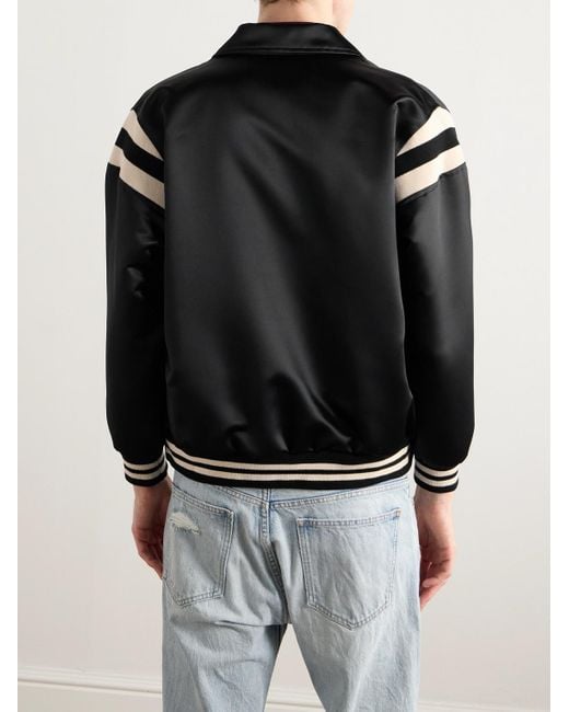 Céline Black Teddy Logo-Embroidered Satin Varsity Jacket for men