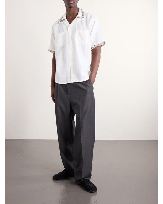 Corridor NYC Natural Harmony Camp-collar Embroidered Linen And Cotton-blend Shirt for men