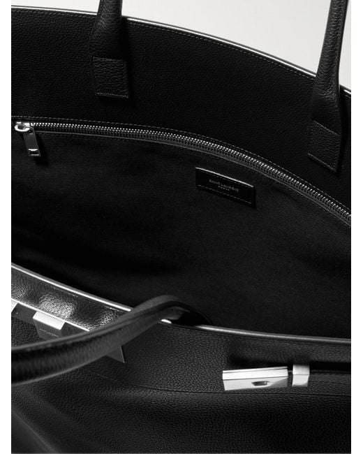 Saint Laurent Black Manhattan Full-grain Leather Tote Bag for men