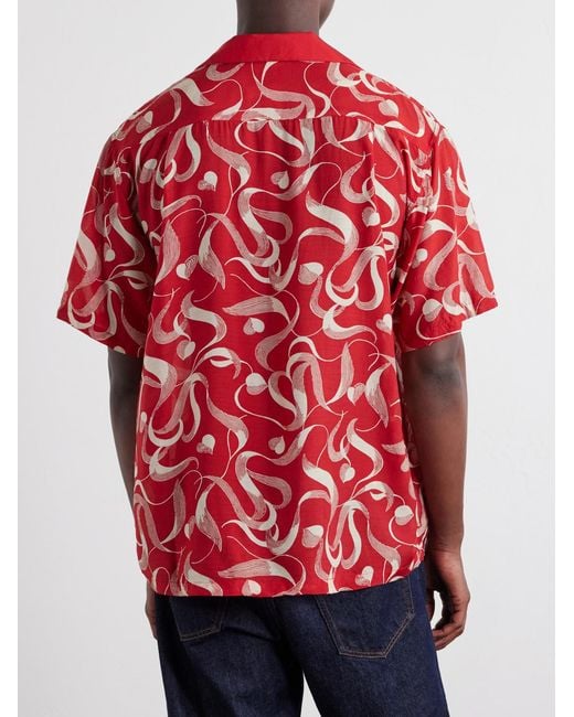 Kapital Red Camp-Collar Printed Woven Shirt for men