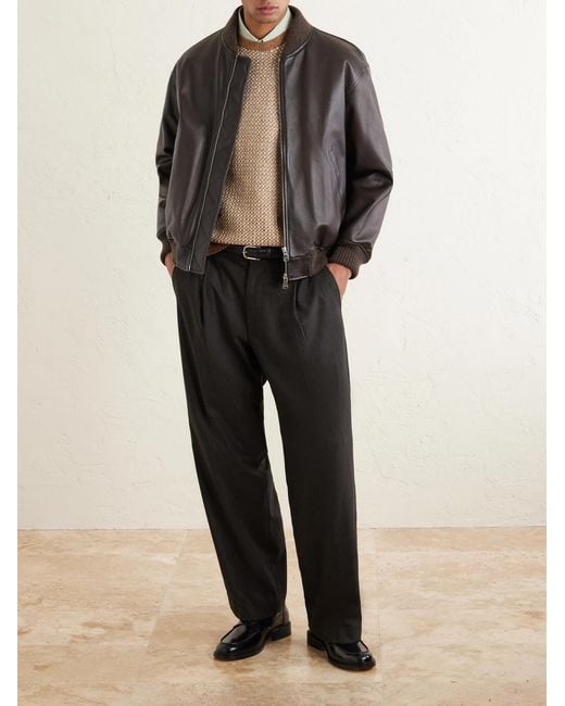 Valstar Gray Oversized Leather Bomber Jacket for men