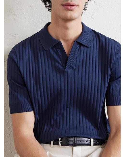 Mr P. Blue Organic Cotton Jacquard Polo Shirt for men