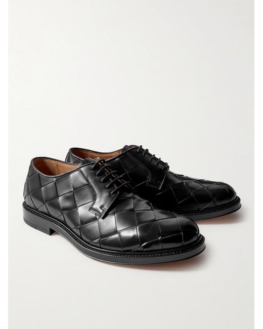 Bottega Veneta Black Intrecciato Leather Derby Shoes for men