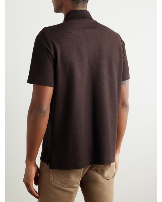 Loro Piana Black Stretch-Cotton Piqué Polo Shirt for men