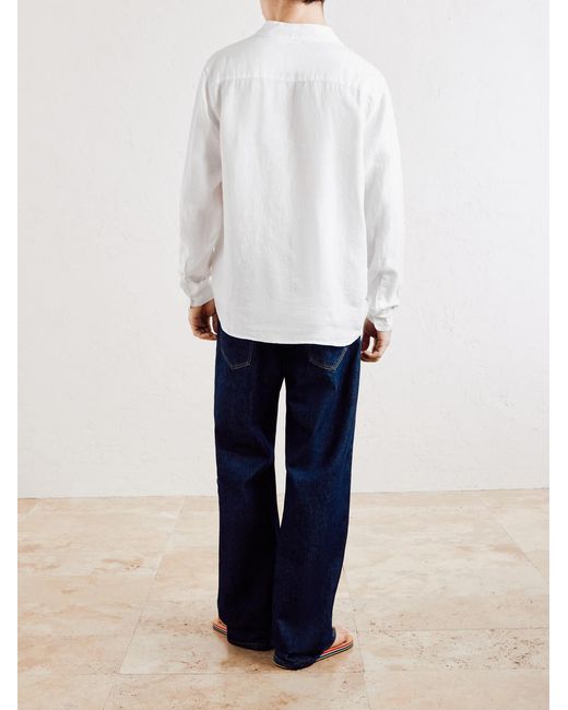 Mr P. White Linen Henley Shirt for men
