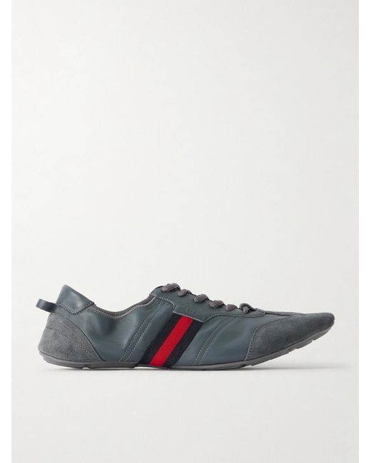 Gucci Blue Flex Suede-Trimmed Leather Sneakers for men