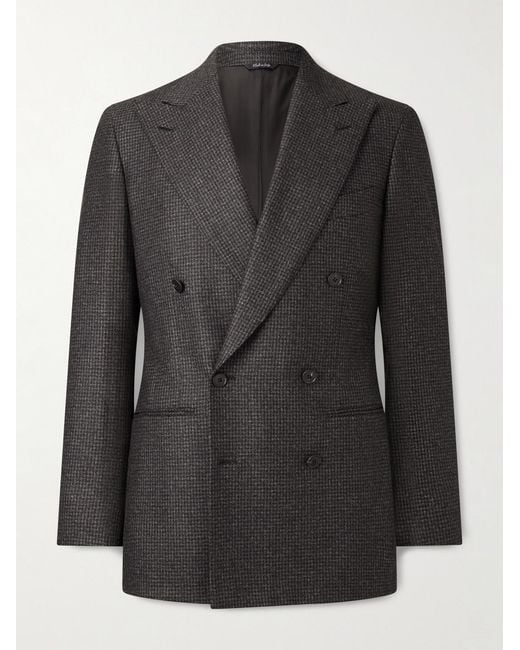Saman Amel Black Double-breasted Houndstooth Wool Suit Jacket for men