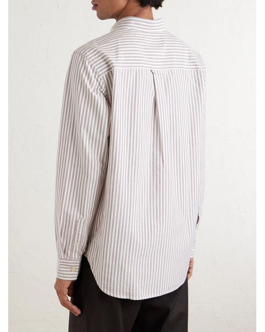 NN07 Natural Colby 5910 Button-down Collar Logo-embroidered Striped Organic Cotton Shirt for men