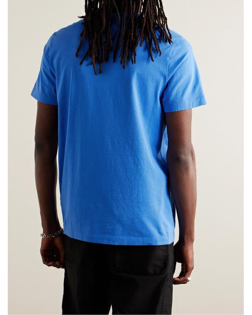T-shirt in jersey di cotone con logo floccato e applicazione di Moncler in Blue da Uomo
