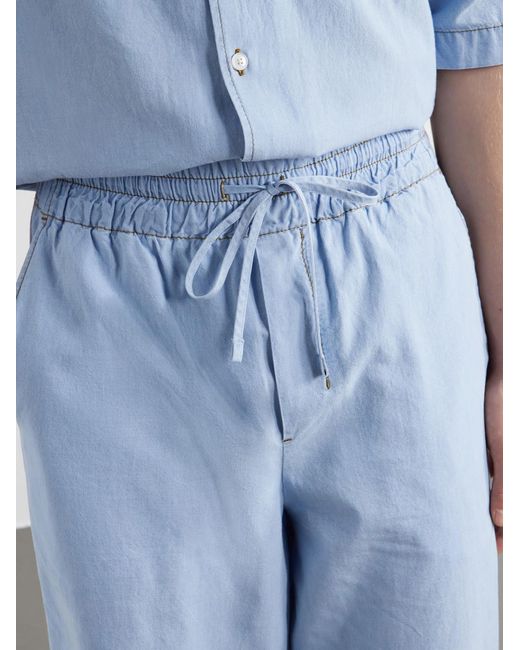 AMI Blue Straight-Leg Logo-Embroidred Cotton-Chambray Shorts for men