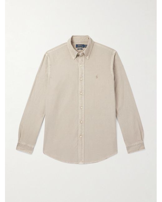 Polo Ralph Lauren Natural Slim-fit Button-down Collar Logo-embroidered Cotton Oxford Shirt for men