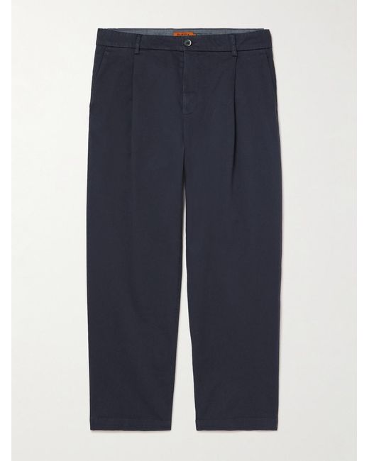 Barena Blue Tapered Cropped Pleated Stretch-Cotton Twill Trousers for men