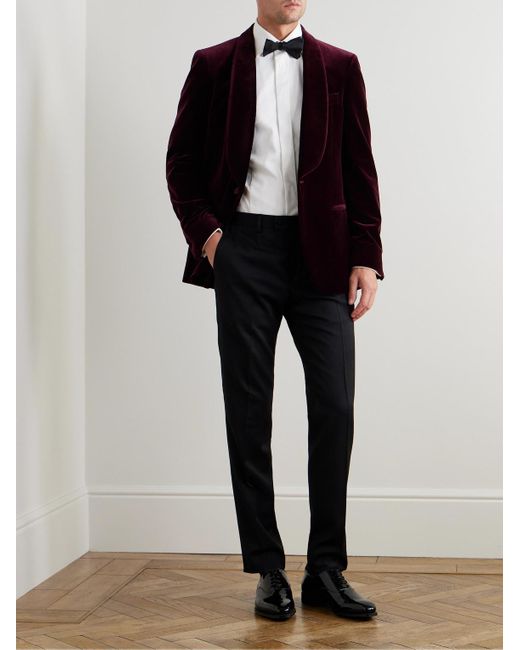 Mr P. Red Slim-Fit Shawl-Collar Cotton-Velvet Tuxedo Jacket for men