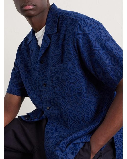Blue Blue Japan Blue Camp-Collar Cotton-Jacquard Shirt for men