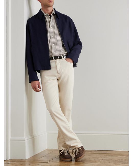 Canali White Checked Cotton-Flannel Shirt for men