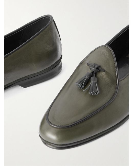 Rubinacci Green Marphy Tasselled Leather Loafers for men