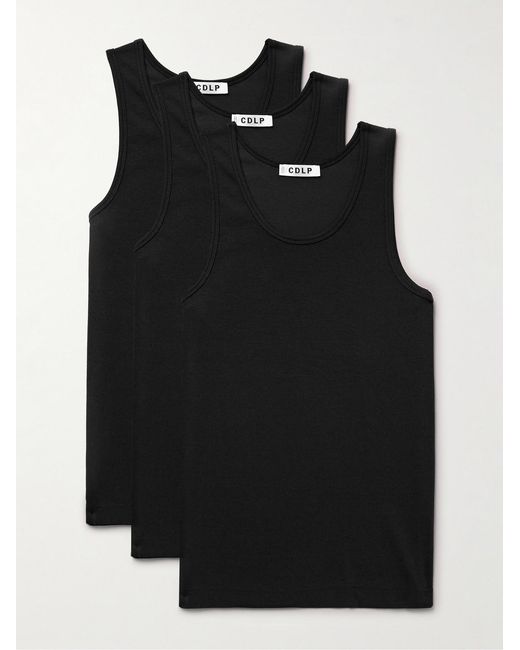 CDLP Black Three-Pack Ribbed Stretch Lyocell And Cotton-Blend Jersey Tank Tops for men