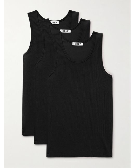 CDLP Black Three-pack Ribbed Stretch Lyocell And Cotton-blend Jersey Tank Tops for men