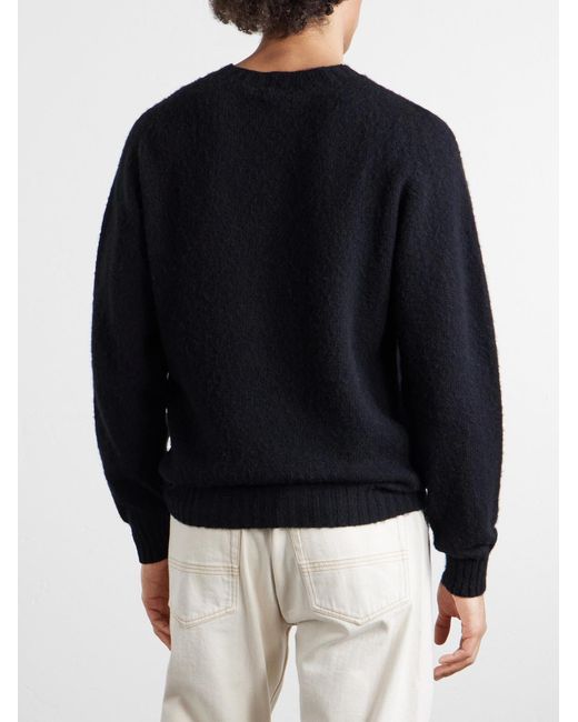 Drake's Blue Brushed-Wool Sweater for men
