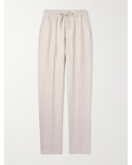Kingsman Natural Straight-Leg Herringbone Linen Drawstring Trousers for men