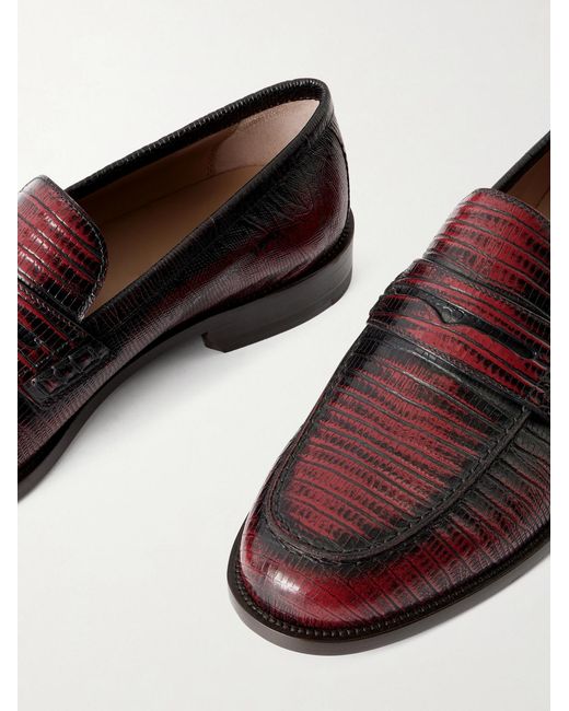 Manolo Blahnik Brown Perry Lizard-effect Leather Loafers for men