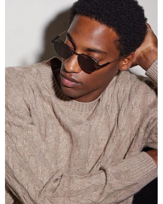 Zegna Natural Round-frame Titanium Sunglasses for men