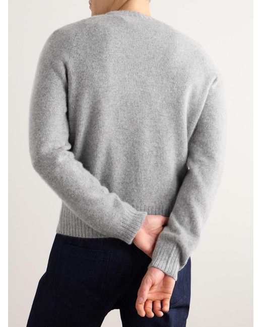 Tom Ford Schmal geschnittener Pullover aus gebürstetem Kaschmir mit Logostickerei in Gray für Herren
