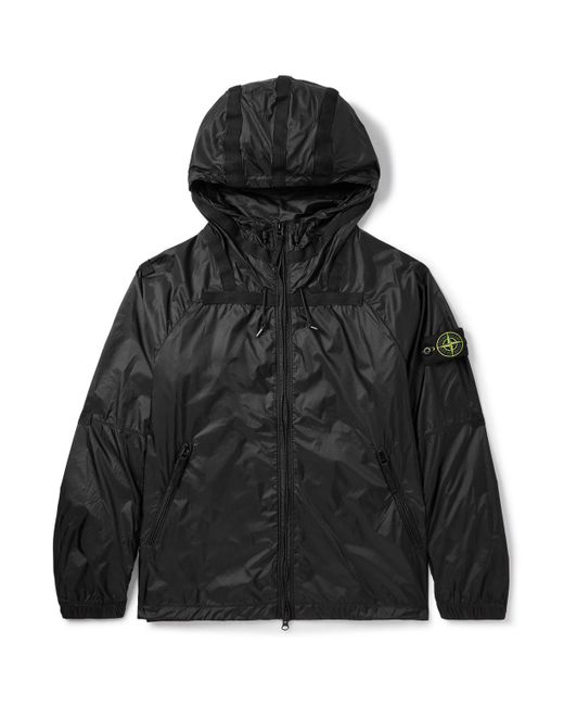 Stone Island Black Logo-Appliqued Webbing-Trimmed Ht Nylon-Ripstop Hooded Jacket for men