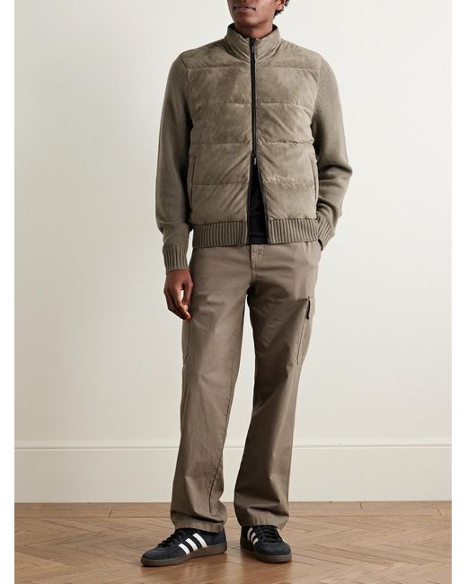 James Perse Brown Shell-Trimmed Panelled Suede And Recycled-Cashmere Jacket for men