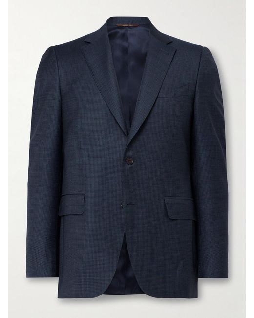 Canali Blue Checked Super 130S Wool Suit Jacket for men