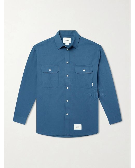 (w)taps Blue Checked Seersucker Shirt for men