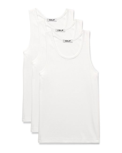CDLP White Three-pack Ribbed Stretch Lyocell And Cotton-blend Jersey Tank Tops for men