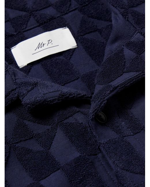 Mr P. Blue Camp-Collar Organic Cotton-Terry Jacquard Shirt for men