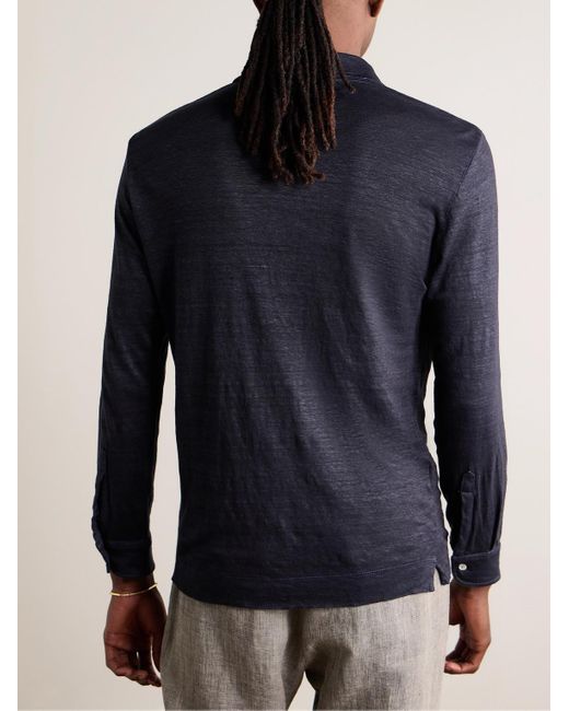 Massimo Alba Blue Raya Slim-fit Linen Polo Shirt for men