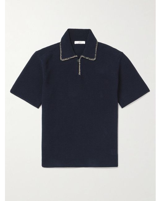 Mr P. Blue Embroidered Cotton Polo Shirt for men