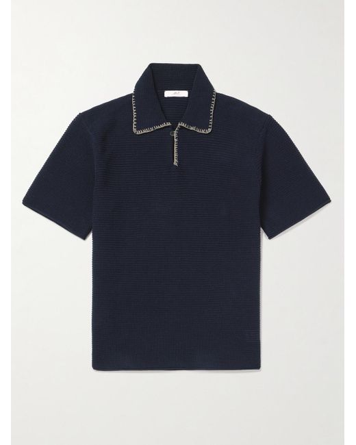 Mr P. Blue Embroidered Cotton Polo Shirt for men