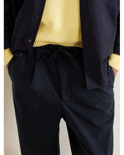 Officine Generale Blue Peterson Tapered Pleated Cotton-blend Twill Drawstring Trousers for men