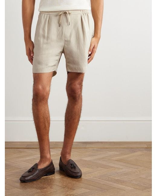 Ralph Lauren Natural Dorest Straight-leg Pleated Silk And Linen-blend Drawstring Shorts for men