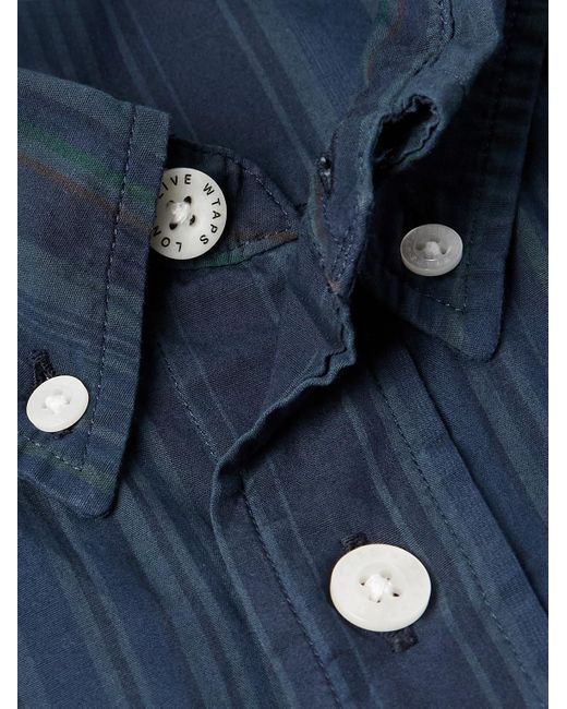 Button-Down Collar Striped Cotton-Broadcloth Shirt di (w)taps in Blue da Uomo